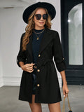 SHEIN Clasi Roll Tab Sleeve Drawstring Waist Button Front Coat