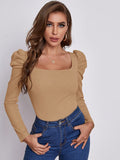 SHEIN Clasi Square Neckline Pleated Sleeve T-shirt