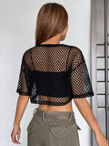 SHEIN Coolane Hollow Out Drop Shoulder Crop Mesh Top Without Cami Top