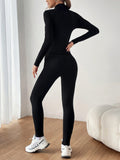 SHEIN EZwear Black Two Piece Set Sportswear Zip Up Jacket & Leggings