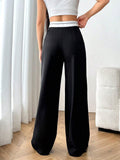 SHEIN EZwear High Waist Plicated Detail Wide Leg Suit Pants