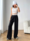 SHEIN EZwear High Waist Plicated Detail Wide Leg Suit Pants