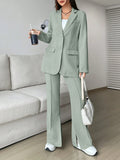 SHEIN EZwear Ladies' Single-breasted Long Suit Jacket And Slit Suit Pants Set