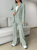 SHEIN EZwear Ladies' Single-breasted Long Suit Jacket And Slit Suit Pants Set