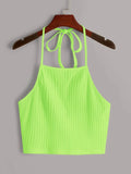 SHEIN EZwear Neon Lime Solid Rib-knit Halter Top