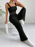 SHEIN EZwear Solid Crop Cami Top & Wide Leg Pants