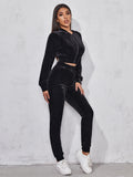 SHEIN EZwear Solid Velvet Bomber Jacket & Sweatpants Set