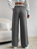 SHEIN EZwear Spring Dress PantsHigh Waist Plicated Detail Wide Leg Suit Pants