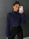 SHEIN EZwear Stand Collar Ribbed Knit Women'S T-Shirt