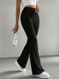 SHEIN EZwear Y2k Women's Solid Color Flared Bell Bottom Black Pants