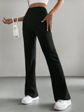 SHEIN EZwear Y2k Women's Solid Color Flared Bell Bottom Black Pants