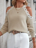 SHEIN Essnce Appliques Cold Shoulder Raglan Sleeve Sweater