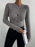 SHEIN Essnce Crisscross Cut Out Ribbed Knit Crop Sweater