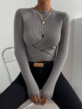 SHEIN Essnce Crisscross Cut Out Ribbed Knit Crop Sweater