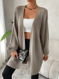SHEIN Essnce Drop Shoulder Open Front Ribbed Knit Duster Cardigan