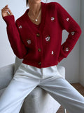 SHEIN Essnce Floral Embroidery Cardigan & Knit Top