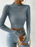 SHEIN Essnce Mock Neck Ribbed Knit Crop Sweater