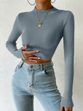 SHEIN Essnce Mock Neck Ribbed Knit Crop Sweater