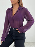 SHEIN Essnce Solid Button Front Shirt Without Bra