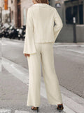 SHEIN Essnce Solid Button Front Shirt & Wide Leg Pants