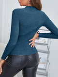 SHEIN Essnce Solid Funnel Neck Rib Knit Sweater