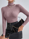 SHEIN Essnce Solid High Neck Rib Knit Sweater
