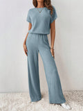 SHEIN Essnce Solid Ribbed Knit Batwing Sleeve Jumpsuit