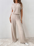 SHEIN Essnce Solid Ribbed Knit Cut Out Back Jumpsuit