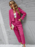 SHEIN Essnce Solid Single Button Crop Blazer And Slant Pocket Tailored Pants