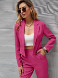 SHEIN Essnce Solid Single Button Crop Blazer And Slant Pocket Tailored Pants