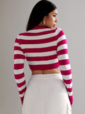 SHEIN Essnce Striped Pattern Crop Sweater