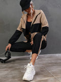 SHEIN Essnce Two Tone Zip Up Hooded Jacket & Pants
