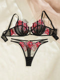 SHEIN Floral Embroidery Mesh Lingerie Set