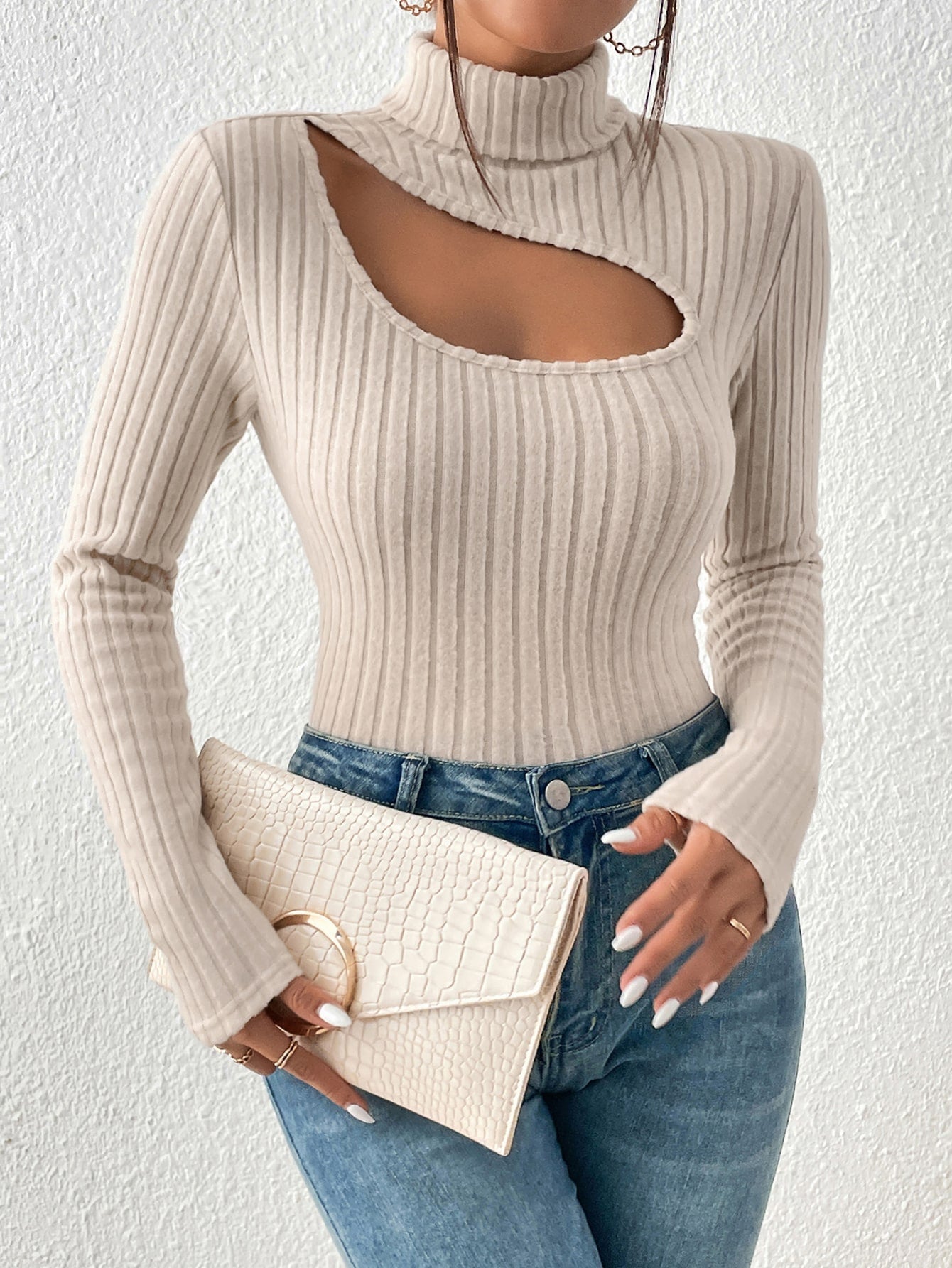 SHEIN Frenchy Cut Out Turtleneck Tee