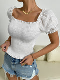 SHEIN Frenchy Eyelet Embroidery Puff Sleeve Shirred Top