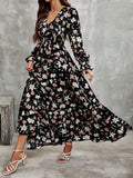 SHEIN Frenchy Floral Print Flounce Sleeve Ruffle Hem Dress