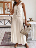 SHEIN Frenchy Linen Pleated Sleeveless Top + Side-Slit Wide Leg Long Pants Set