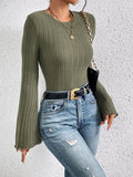 SHEIN Frenchy Lettuce Trim Trumpet Sleeve Ribbed Knit Tee