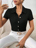 SHEIN Frenchy Solid Button Front Tee