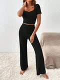 SHEIN Frenchy Solid Crop Tee & Flare Leg Pants