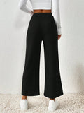 SHEIN Frenchy Solid Knot Waist Wide Leg Pants