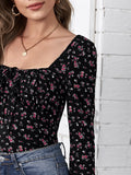 SHEIN Frenchy Tie Front Ruched Bust Ditsy Floral Top