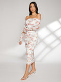 SHEIN Modely Allover Floral Print Off Shoulder Ruched Dress