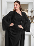 SHEIN Modely Batwing Sleeve Coat & One Shoulder Ruched Dress