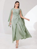 SHEIN Modely Cloak Sleeve Knot Side Green Modest Dress