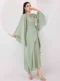 SHEIN Modely Cloak Sleeve Knot Side Green Modest Dress