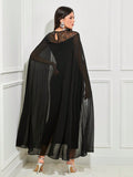 SHEIN Modely Contrast Lace Cloak Sleeve Split Back Dress