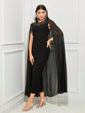 SHEIN Modely Contrast Lace Cloak Sleeve Split Back Dress