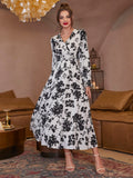 SHEIN Modely Floral Print Shirred Flounce Sleeve Ruffle Hem Dress
