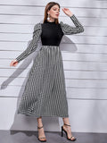SHEIN Modely Mock Neck Leg-of-mutton Sleeve Houndstooth Dress